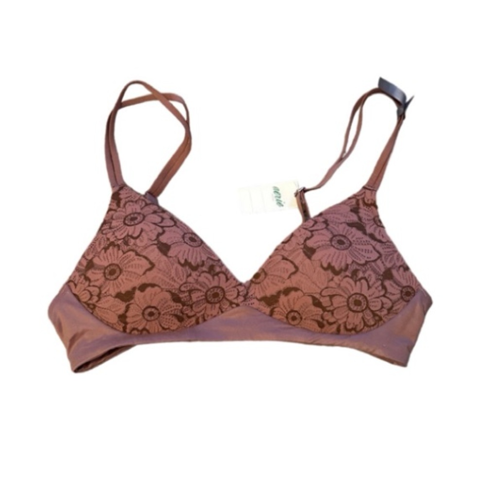 Aerie Real Sunnie Wireless Mauve‎ Burgundy Floral Bra Sz 32A NEW